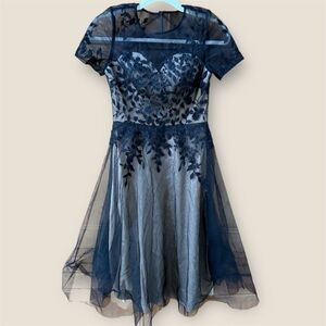 Oleg Cassini Black and Cream short sleeve Dress